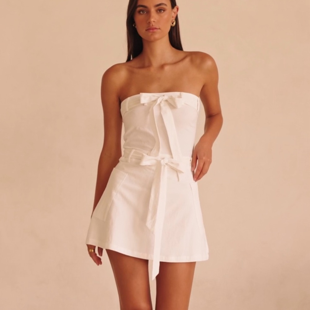 White Strapless Mini Dress with Bow